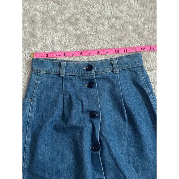 Vintage 90s Candie's XS/S Blue Denim Jean Midi Skirt with Buttons and Slit - Picture 3 of 6